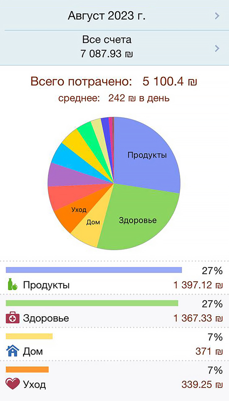 Пример расходов в августе