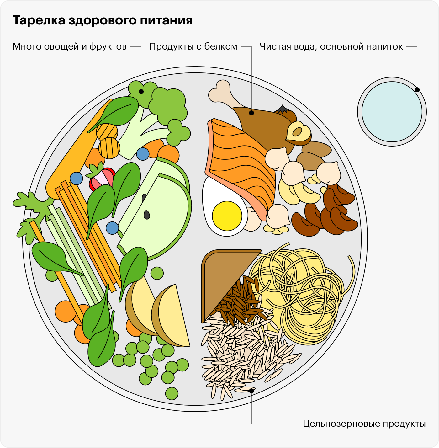 Тарелка здорового питания, рекомендации Министерства здравоохранения Канады. Источник: food-guide.canada.ca