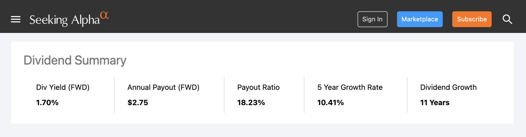 Информация по дивидендам RS. На вкладке Dividend History можно ознакомиться со всеми дивидендными выплатами компании начиная с 1994 года. Источник: seekingalpha.com