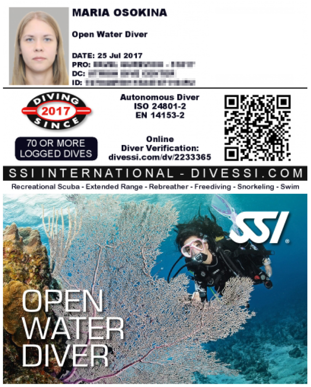 Мой сертификат Open Water Diver