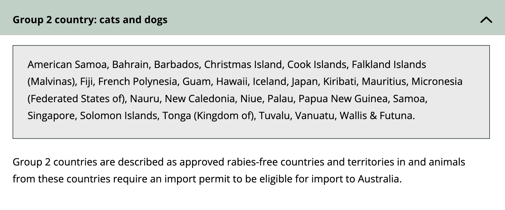Перечень стран второй группы на сайте Министерства сельского хозяйства, рыболовства и лесного хозяйства Австралии. Источник: agriculture.gov.ru