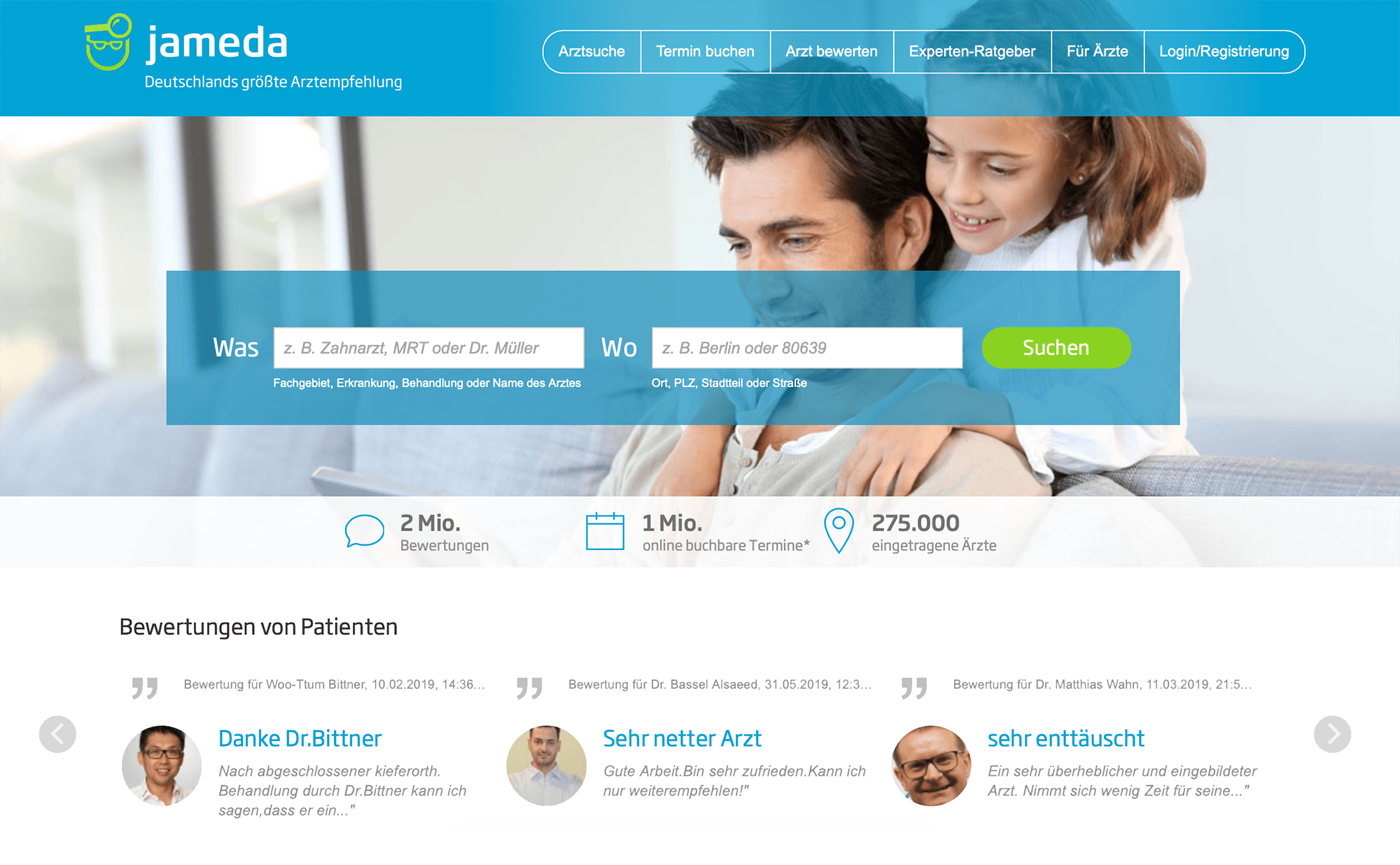 Jameda — самый популярный в Германии сайт по поиску врачей. Там можно посмотреть как данные врача, так и его рейтинг, а также комментарии от пациентов. С онлайн-записью работают единицы клиник — в 99% случаев надо звонить