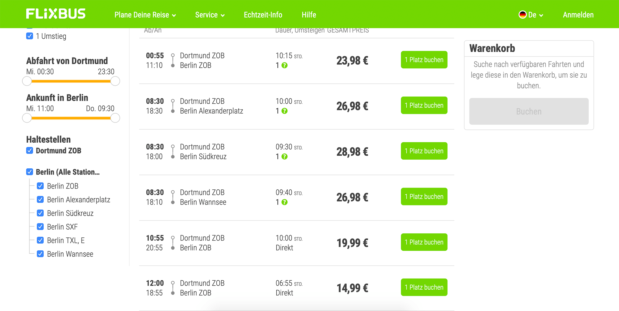 Из Дортмунда в Берлин можно уехать за 15 € на автобусе и провести в пути 7 часов без пересадок