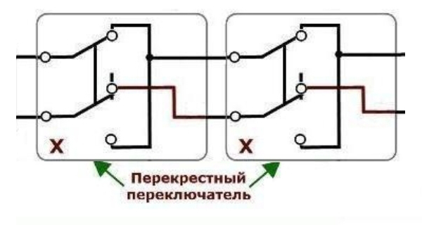 Схема проходного переключателя, которую мне скинул в «Вотсап» муж, полагая, что я разберусь. Приятно, что в меня так верят