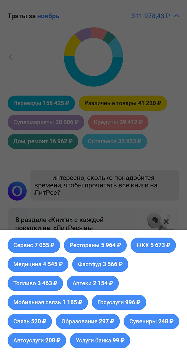 Перед сном заглядываю в расходы за месяц и вздыхаю — из⁠-⁠за ремонта они просто зашкаливают. Жаль, что в Т⁠-⁠Банке убрали самостоятельное переименование категорий расходов: не всегда платежный терминал продавца корректно настроен, что делает статистику менее точной