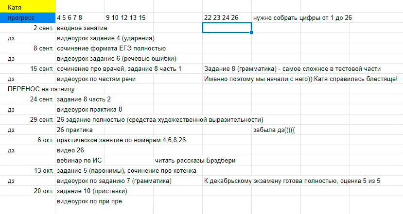 Журнал занятий. Родители моих учеников могут в любой момент зайти в него и узнать, что мы делали на уроке, что задано на дом, могут оценить прогресс, успехи и неудачи