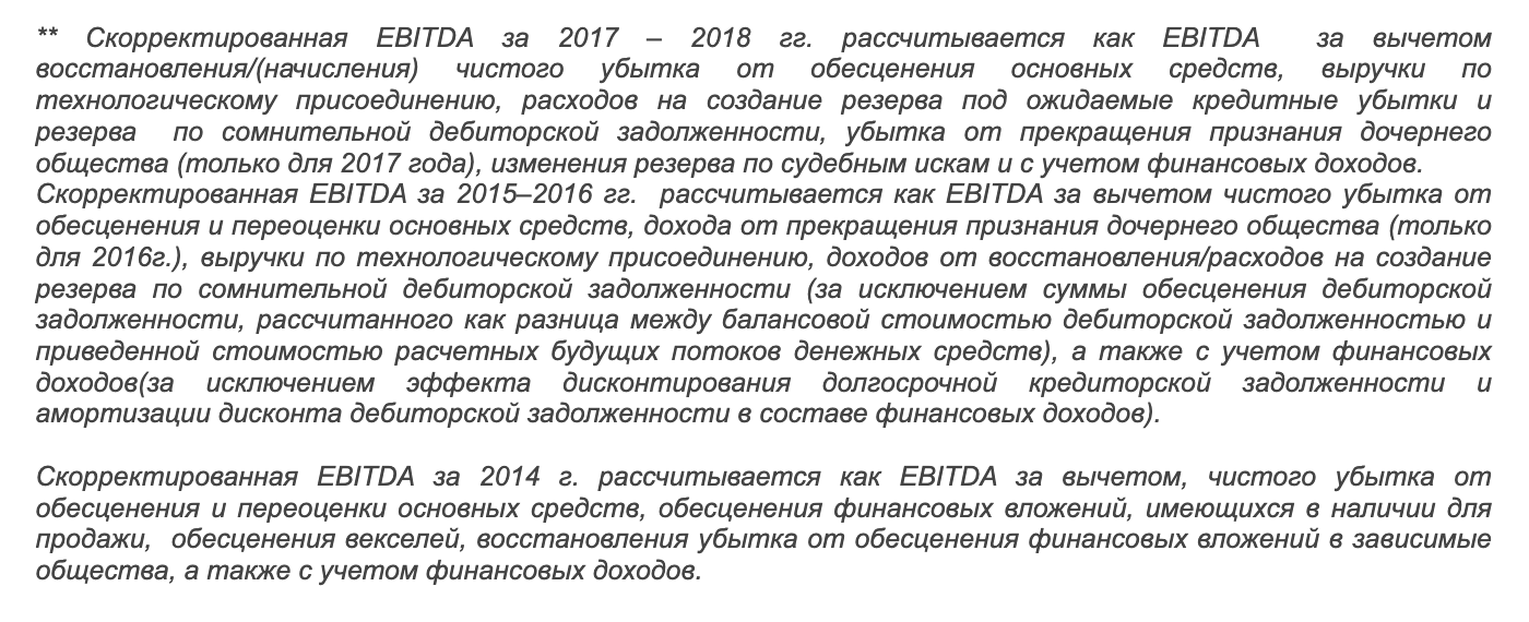 ПАО «ФСК ЕЭС» в разные годы рассчитывает скорректированную EBITDA по⁠-⁠разному и дает объяснения по расчету на официальном сайте в разделе «Финансовая информация»