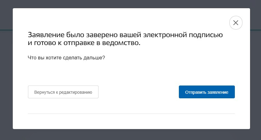 После этого заявление готово. Достаточно нажать кнопку «Отправить заявление»