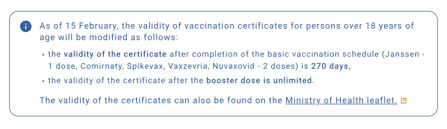 Информация о сроках действия сертификатов вакцинации в Чехии. Источник: covid.gov.cz