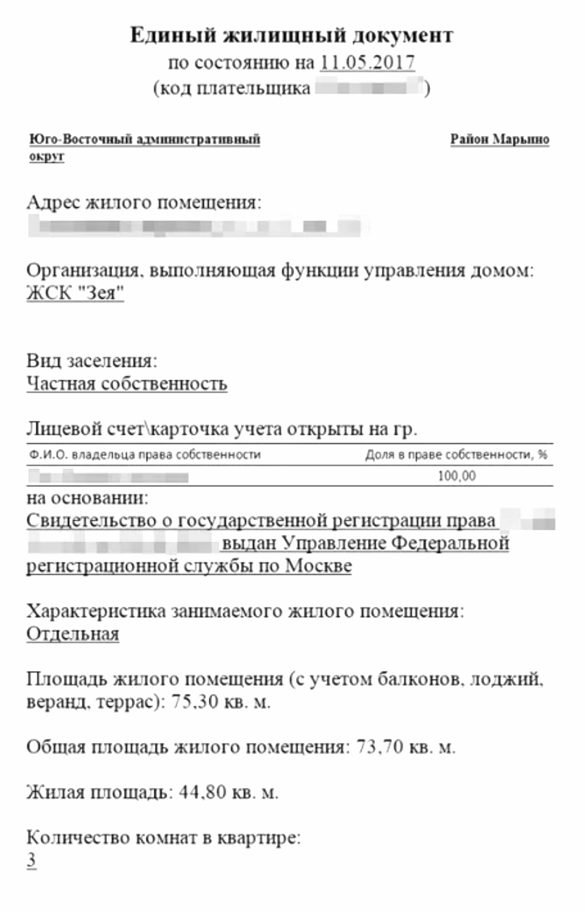 Так выглядит единый жилищный документ в Москве, который заменяет справку о составе семьи