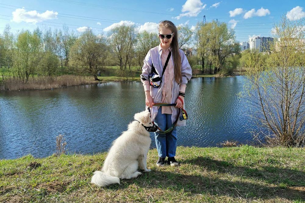 Элли спокойно сидит в наморднике и не пытается всеми силами его стянуть — это отлично