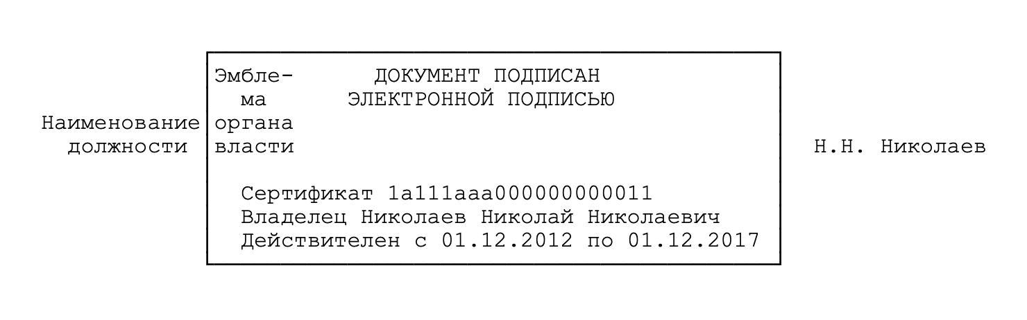 По госту отметка электронной подписи должна выглядеть и располагаться вот так