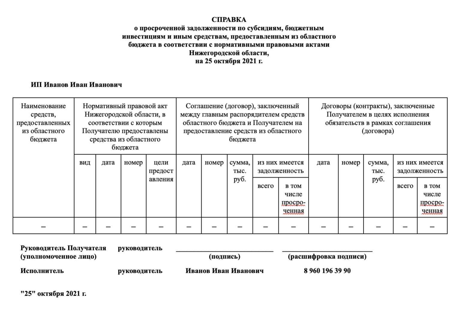 Справка о том, что участник конкурса ничего не должен бюджету