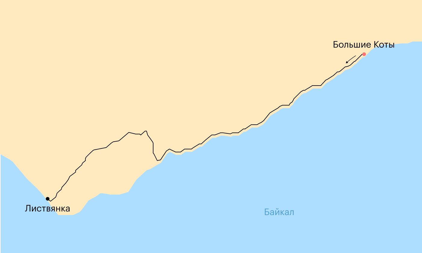 Схема маршрута Листвянка — Большие Коты