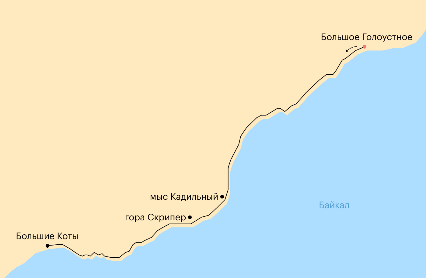 Схема маршрута Большое Голоустное — Большие Коты