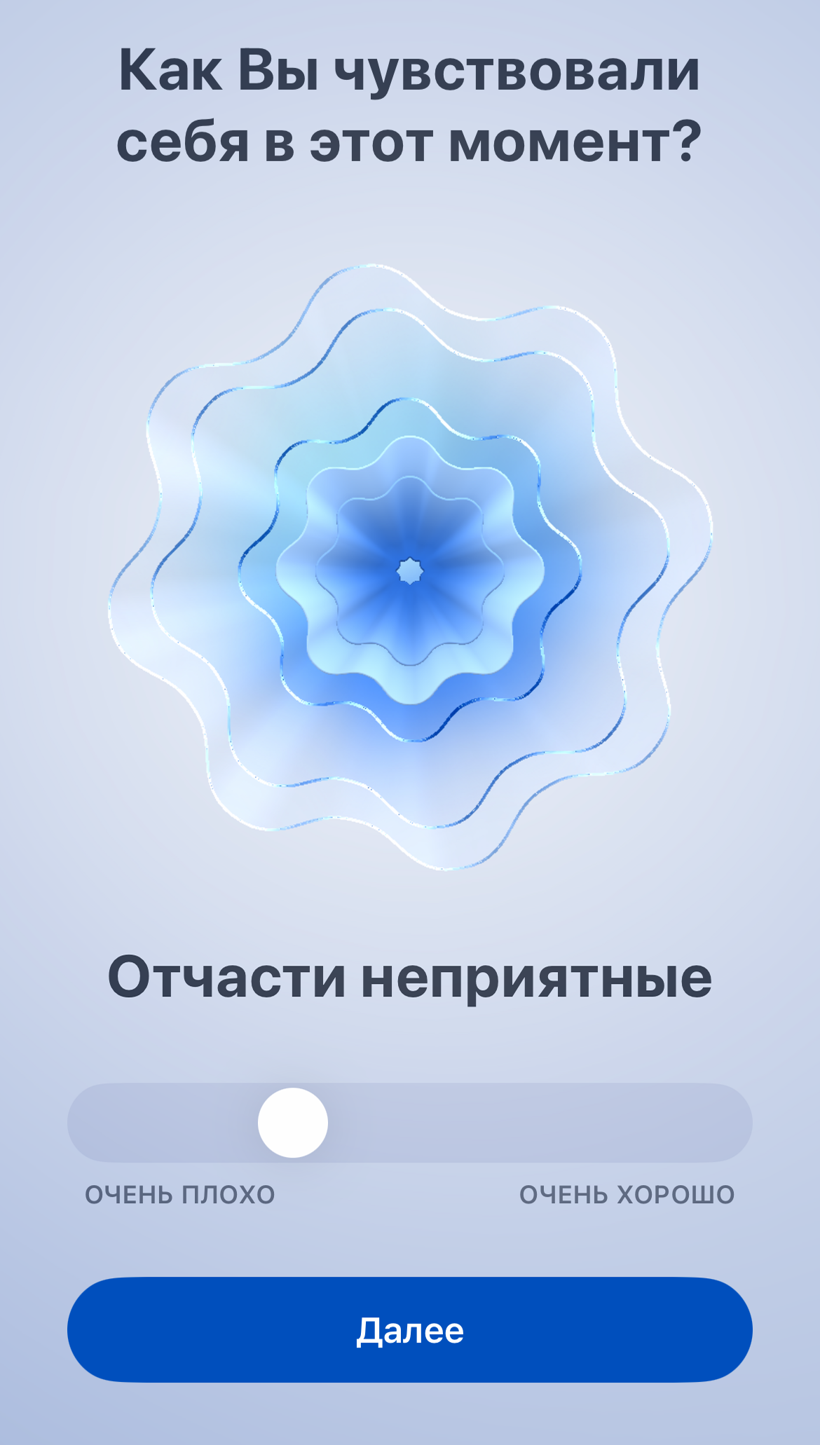 Эмоции предлагают такие: «Очень неприятные», «Неприятные», «Отчасти неприятные», «Нейтральные», «Отчасти приятные», «Приятные» и «Очень приятные»