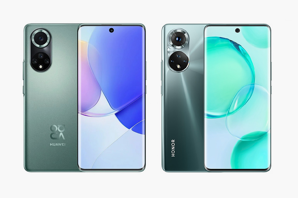 Слева Huawei nova 9, справа — Honor 50. У них одинаковые габариты, экраны и процессоры, но у Huawei основная камера на 50 Мп, а не на 108 и нет сервисов Google