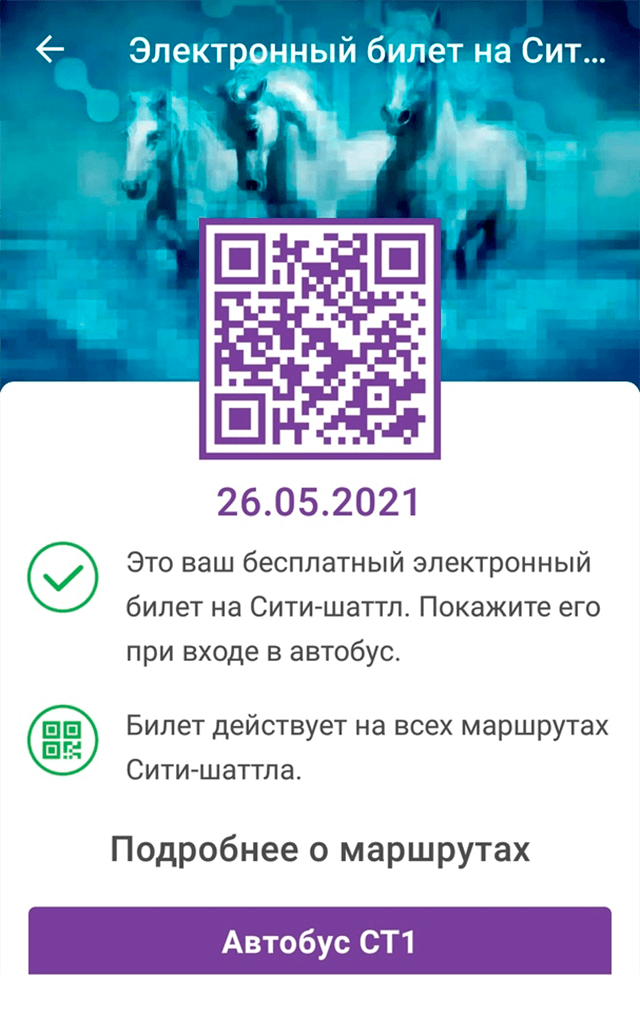 Это мой билет на «Сити-шаттл». Маршрут из Хорошево-Мневников называется С1