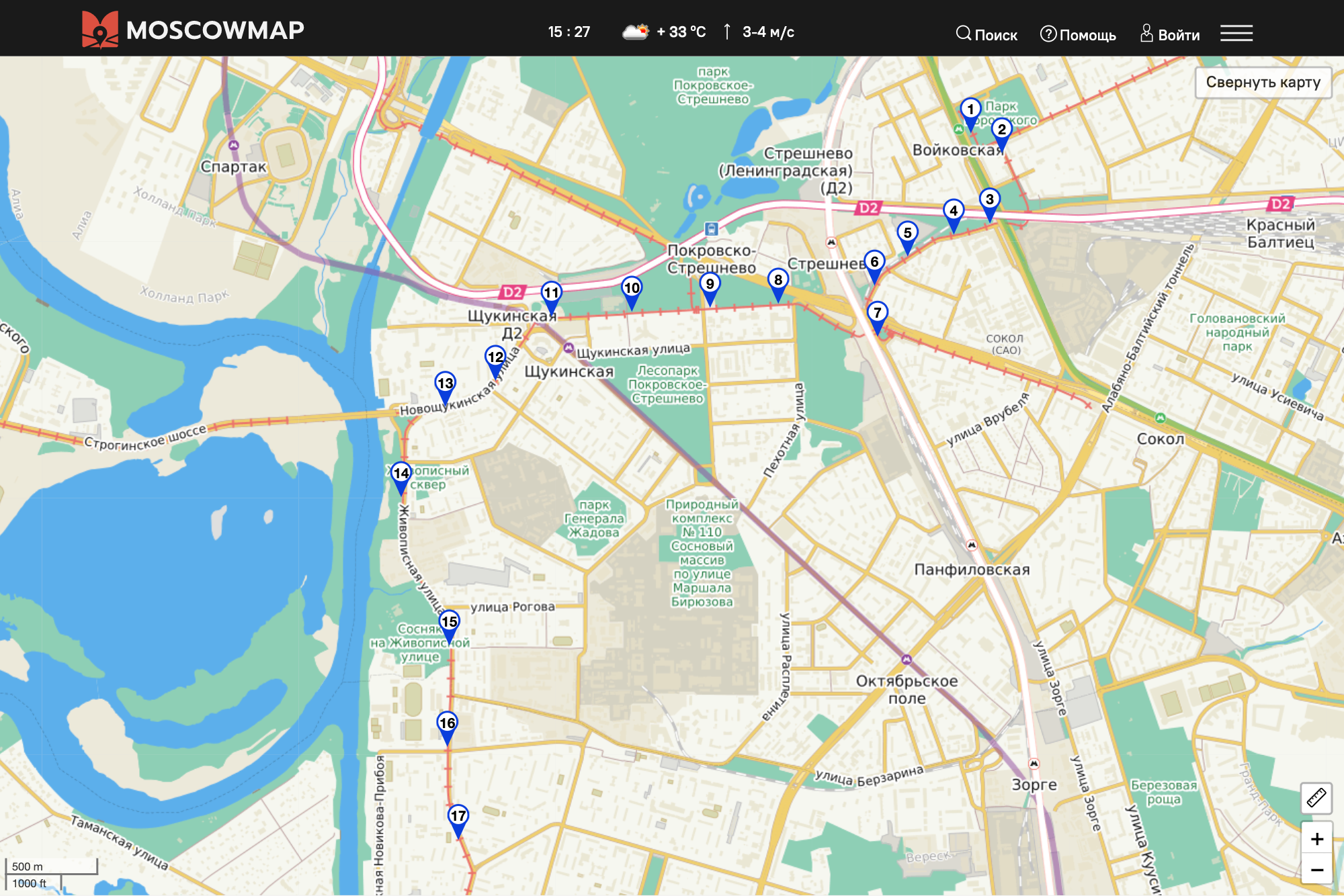 Трамвайный маршрут № 31 идет по району с севера на юг и обратно. Источник: MoscowMap