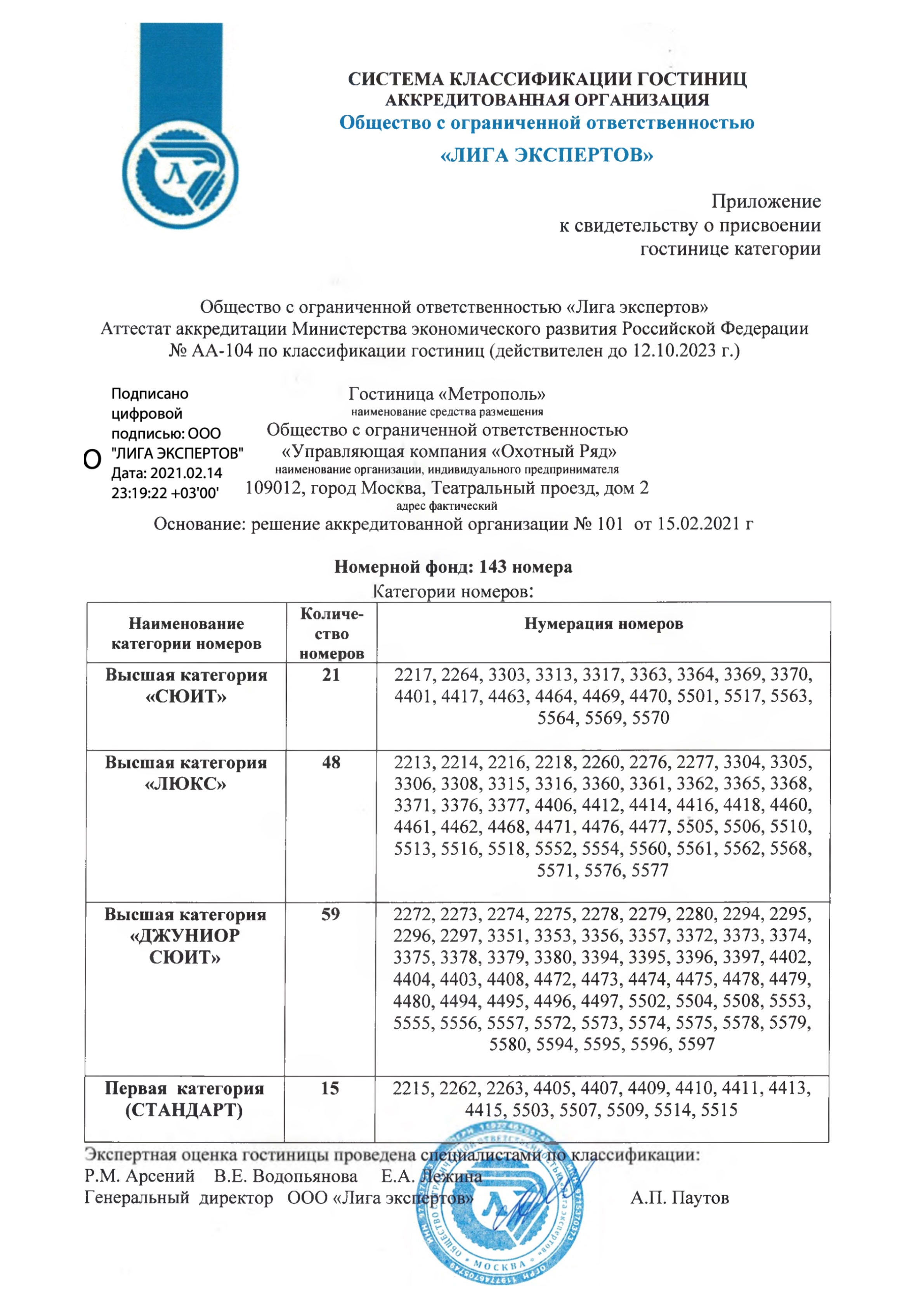 У отеля «Метрополь» — номера высшей категории «люкс», «сюит» и «джуниор сюит» и номера первой категории. Источник: metropol-moscow.ru