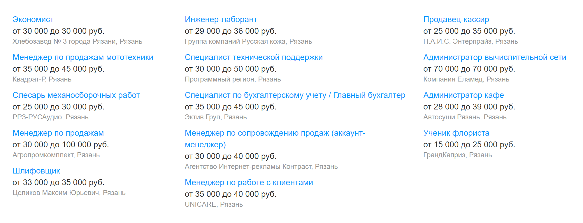 Вакансии дня в Рязани на «Хедхантере» — в среднем предлагают 25 000⁠—⁠35 000 ₽