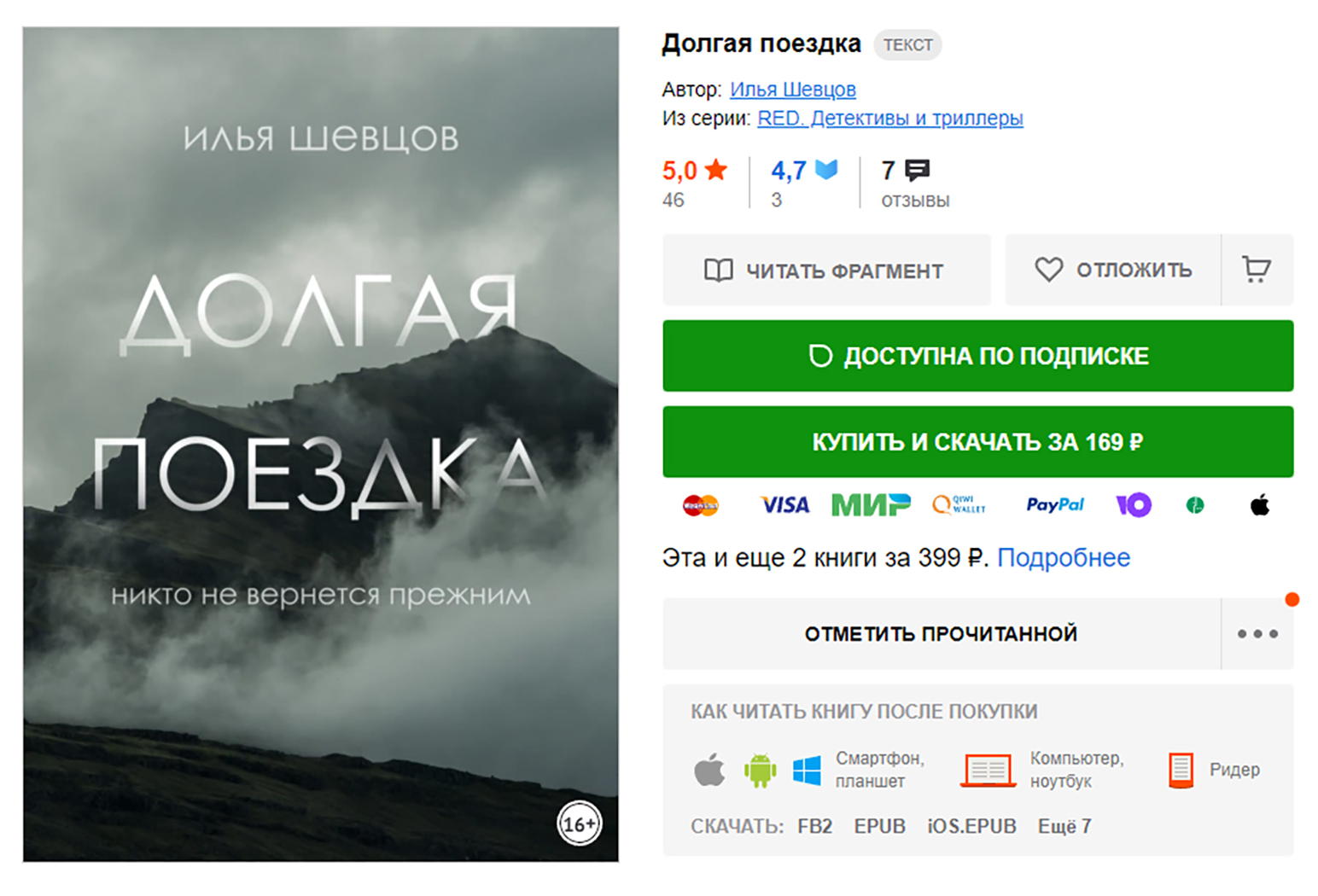 Роман «Долгая поездка» с новой обложкой специально для серии «Red. Детективы и триллеры» — издатель использует другое изображение, чтобы не переживать за авторские права и единообразие в оформлении