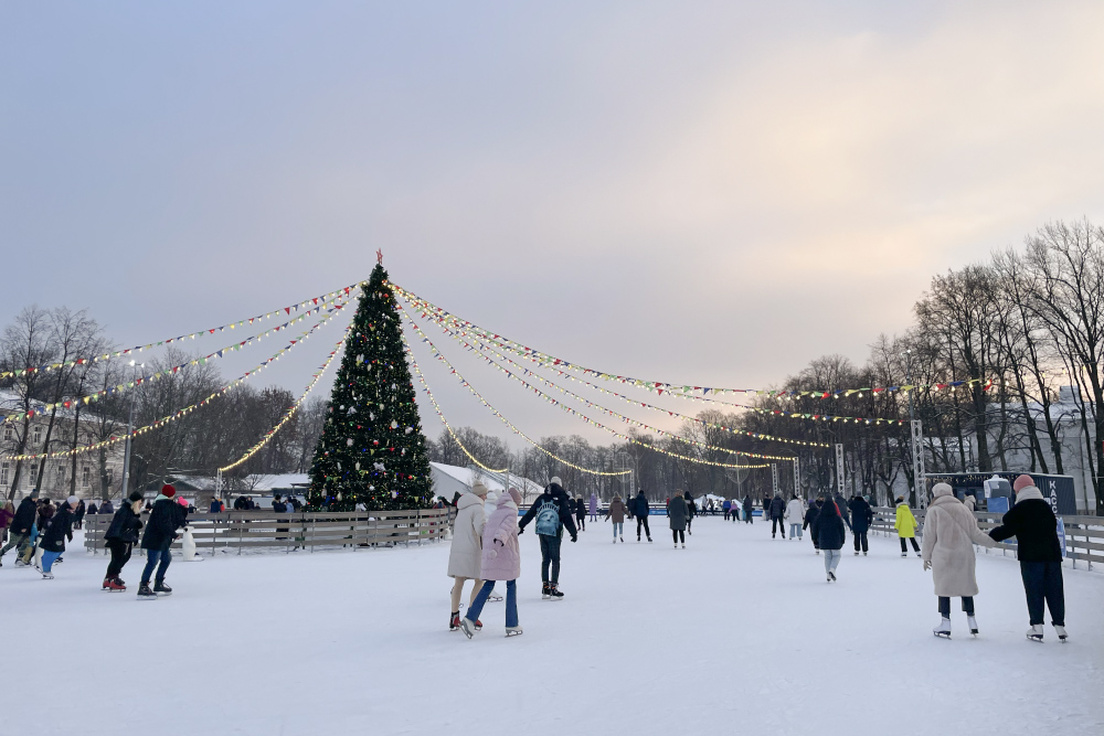 Немного скучно ездить по кругу. Из⁠-⁠за ели в центре катка сложно выбрать место для отработки элементов. Но все равно пространства много