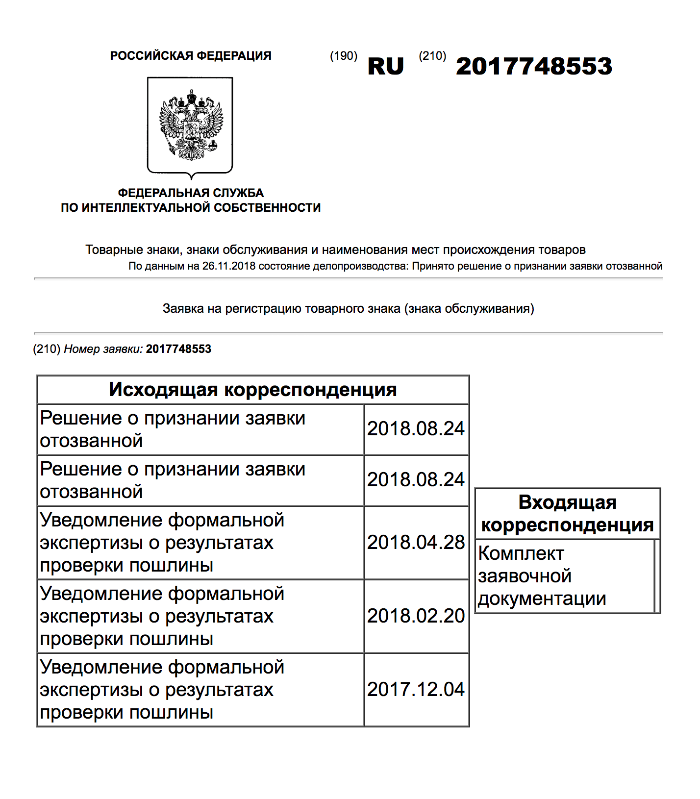 Оказывается, пошлину не заплатили, а заявку на знак отозвали. Что делает логотип в портфолио юрфирмы — непонятно