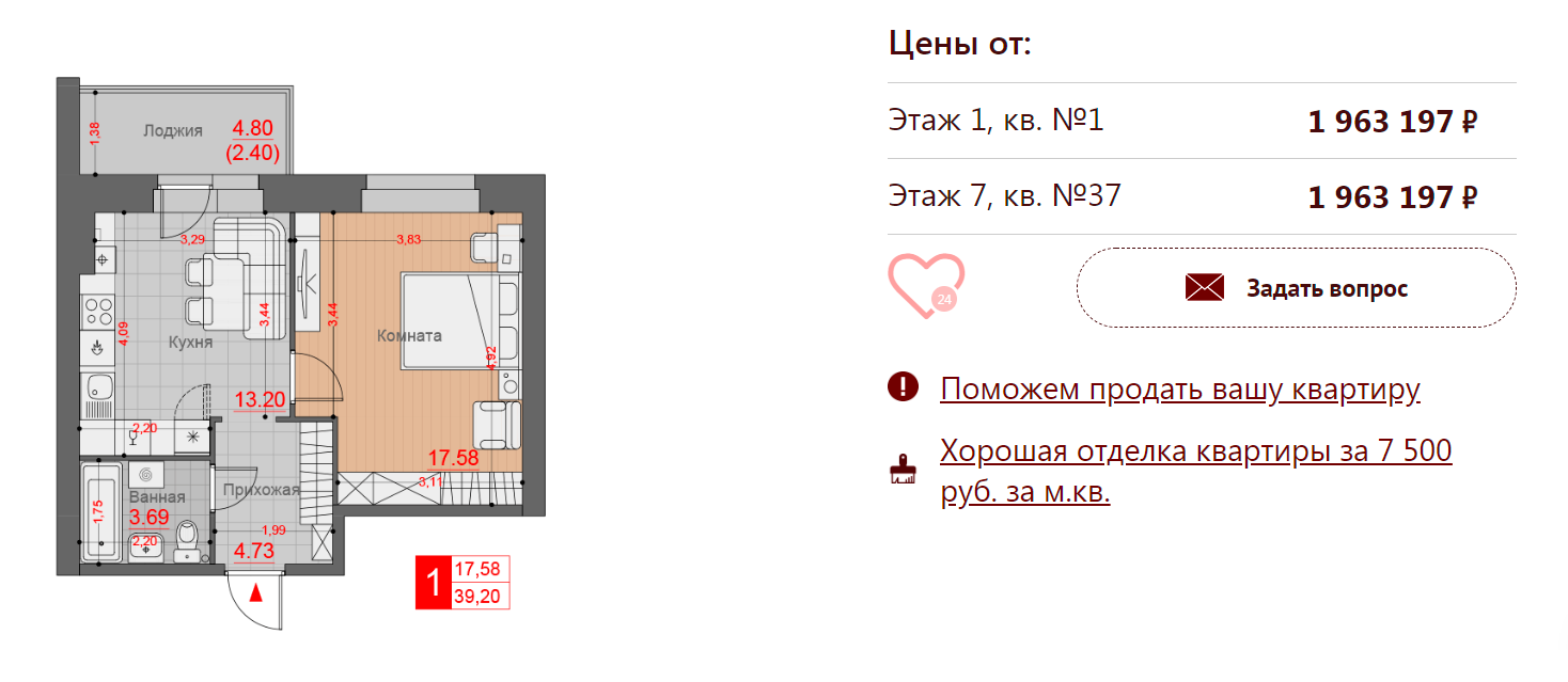 Однушка с современной планировкой в Псковском районе в доме с автономным отоплением и панорамным остеклением балконов стоит почти 2 млн на этапе строительства дома