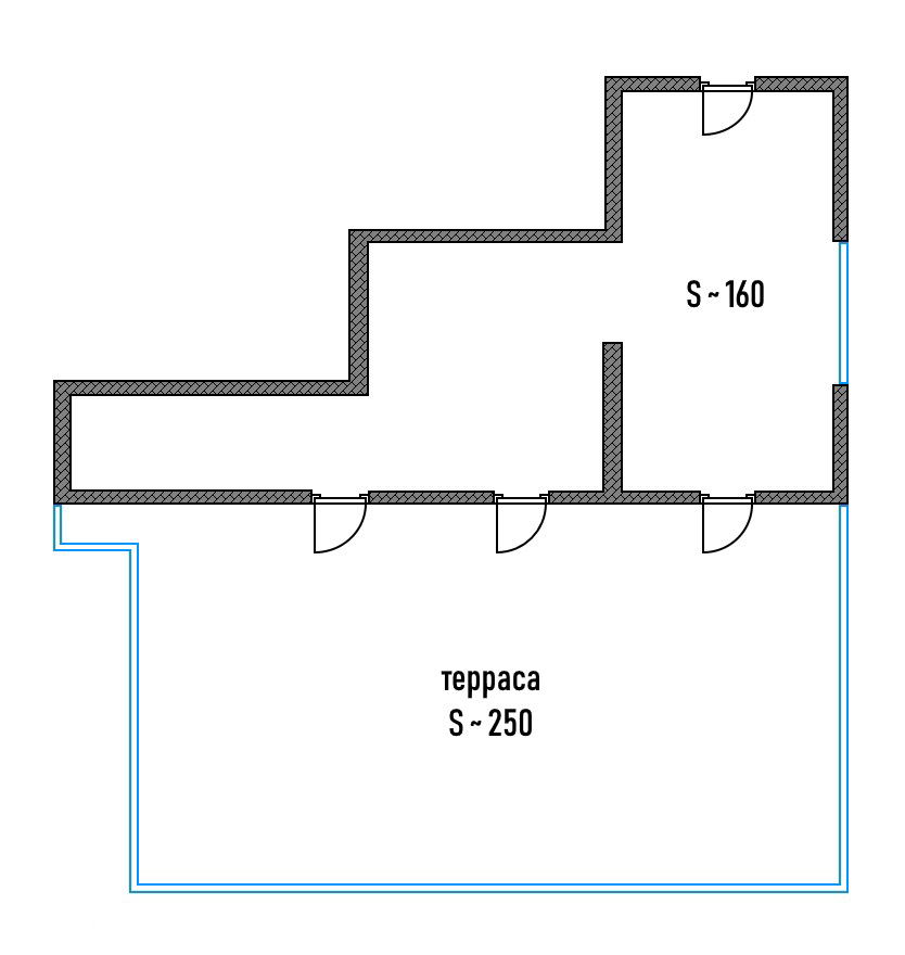 Студия 410 м²: общая площадь 160 м² и терраса 250 м². Это пространство для интерьерных идей дизайнера и собственника