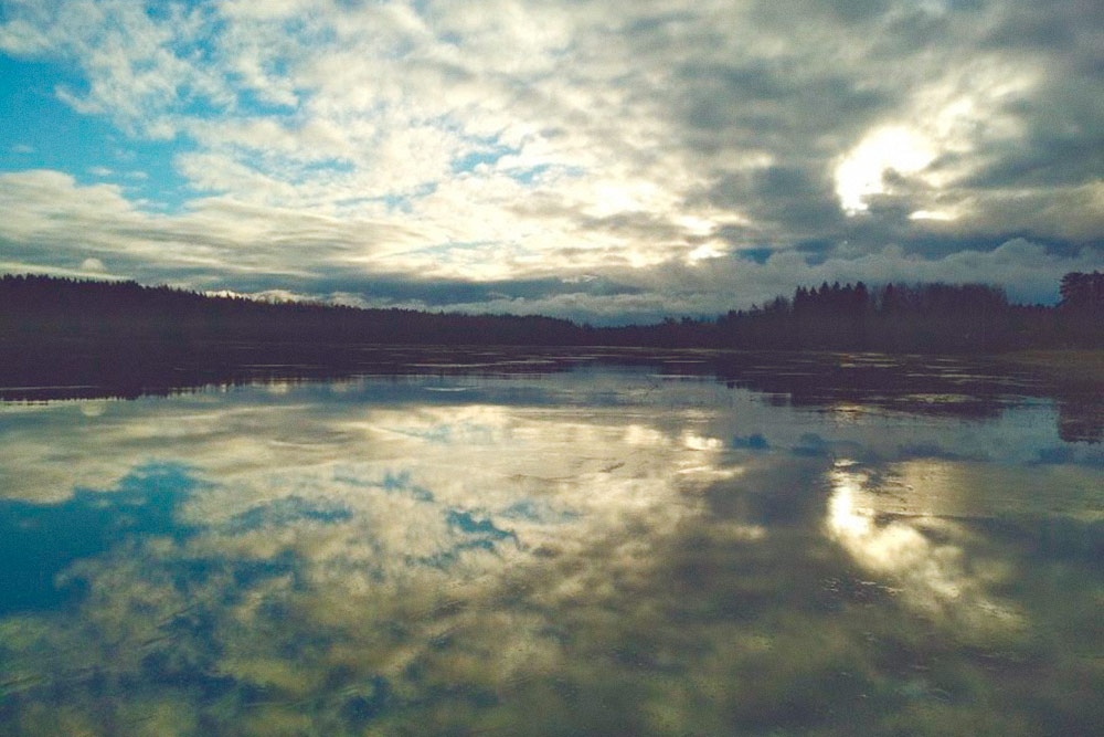 Пейзаж у дома. Вода на льду