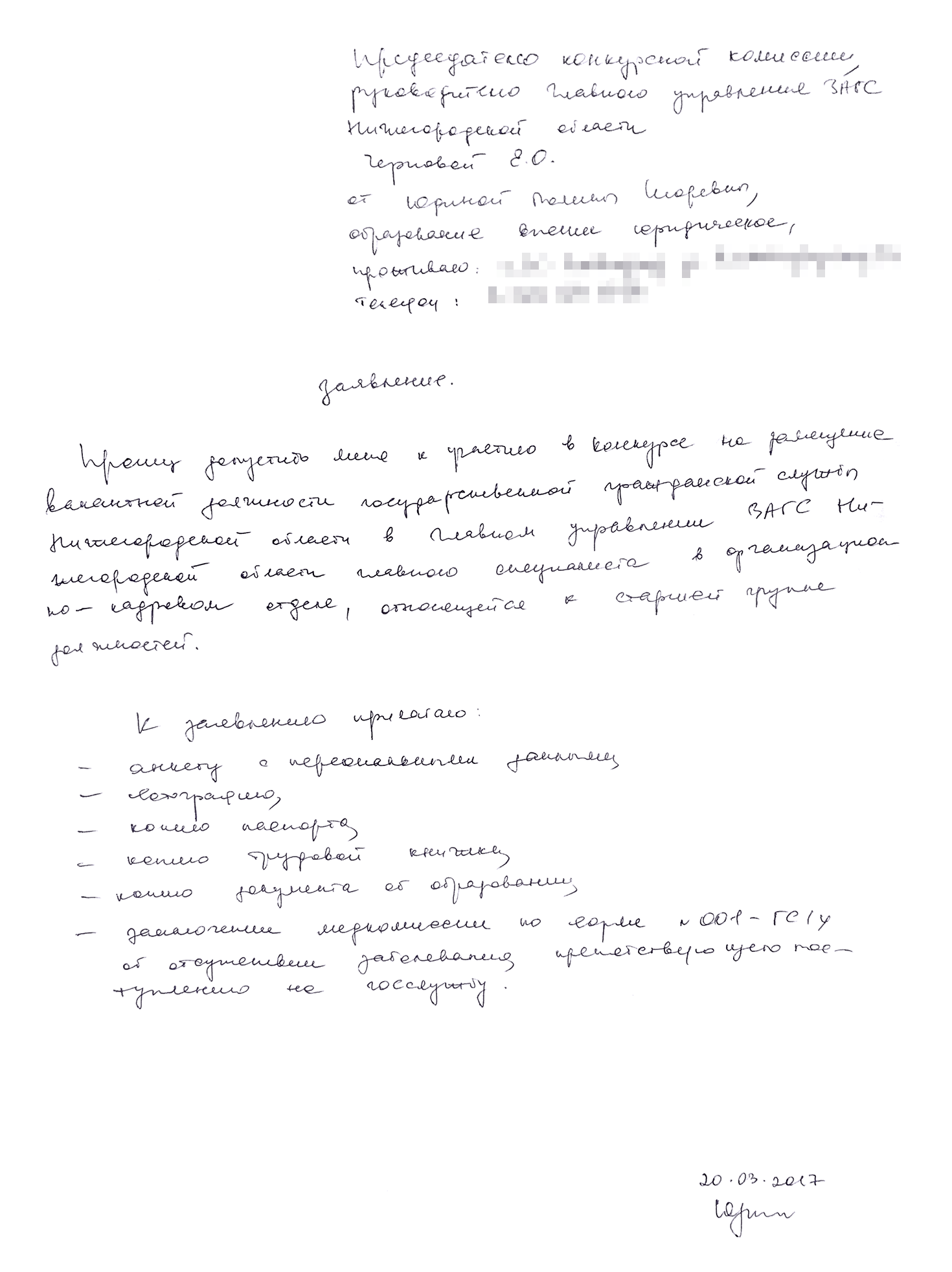 Мое заявление. Пять строчек заняло только официальное название самой вакансии