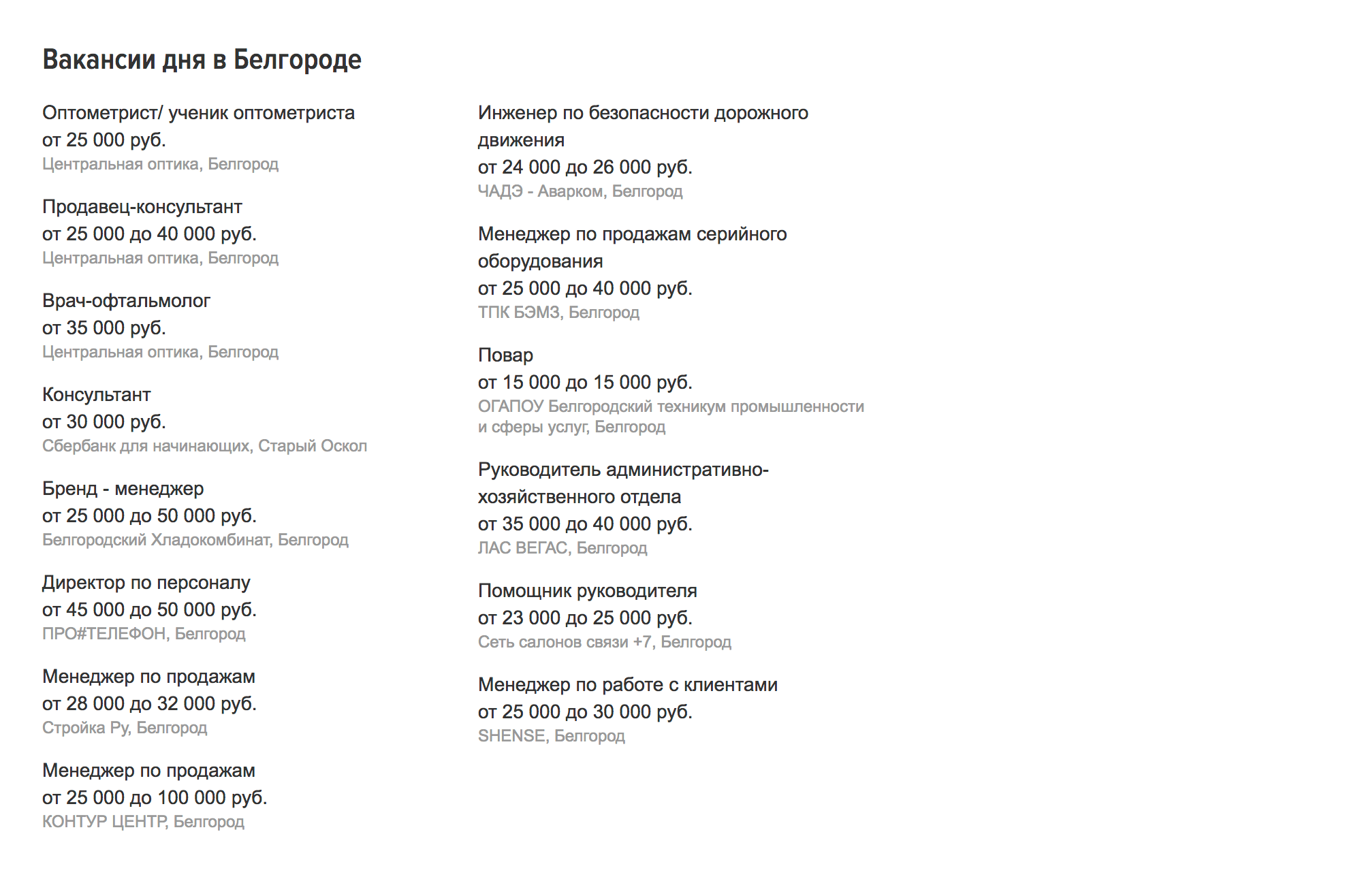 Белгородские зарплаты на «Хедхантере» начинаются от 16 000 ₽