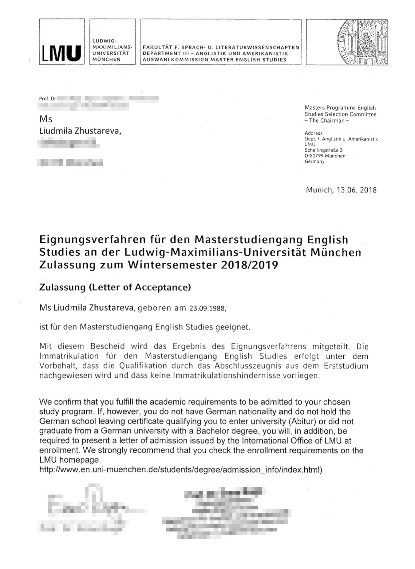Заветное решение вуза о поступлении — меня пригласили стать студенткой Университета Людвига Максимилиана в Мюнхене