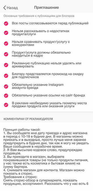 Пример, как выглядит ТЗ от бренда на сайте Getblogger. Это заявка от бренда «Ниппон», о котором я рассказывала выше