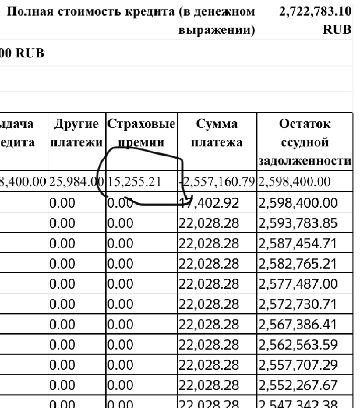 Мой график платежей и сумма страховки, которую я заплатил за год