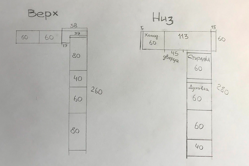 Это последняя зарисовка нашей будущей кухни. После нее мы уже достаточно хорошо понимали, что где будет