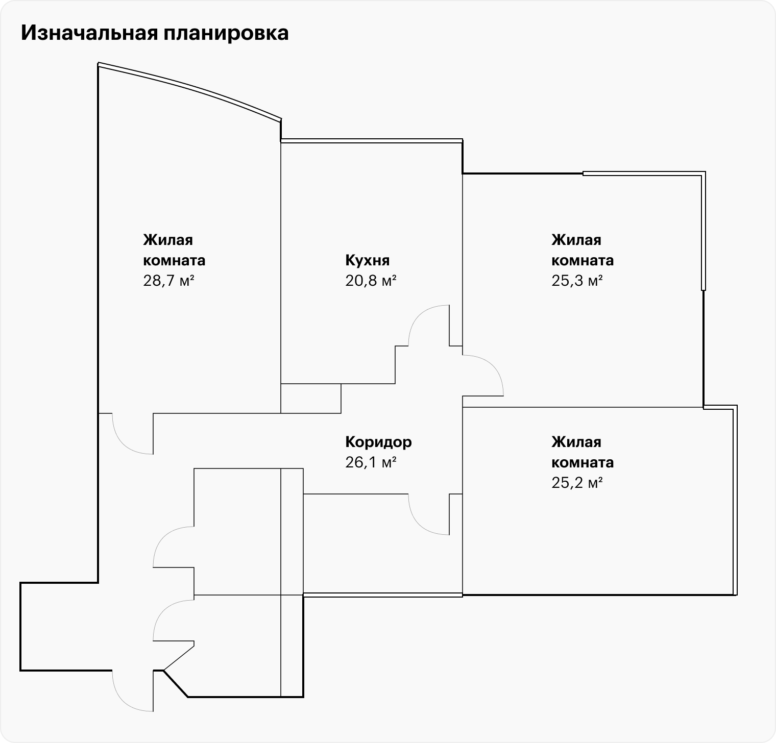 Вот так выглядела изначальная планировка. Высота потолков у нас 3,25 м от паркета