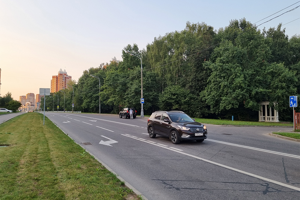 Улица Соловьиная Роща и одноименный парк справа