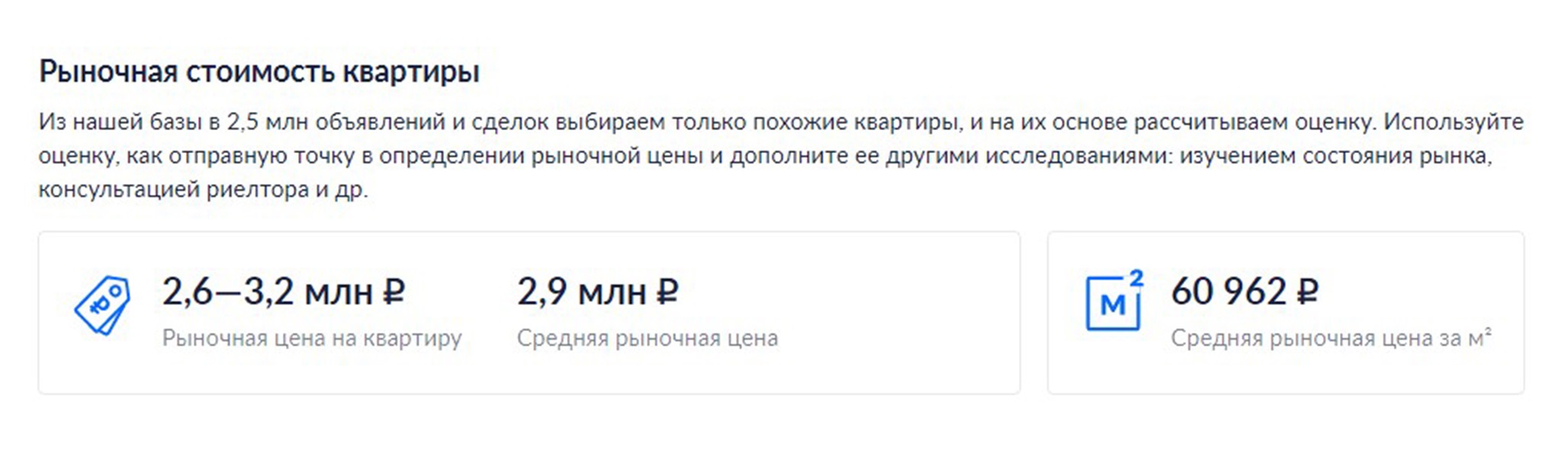 Расчет рыночной стоимости квартиры «Циан» делает сам, когда размещаешь объявление. На практике оказалось, что реальная цена ниже на 200 000 ₽. Связано это с тем, что в интернете часто выставляют объявления по завышенной цене, чтобы в случае торга чуть сбросить цену. Источник: «Циан»