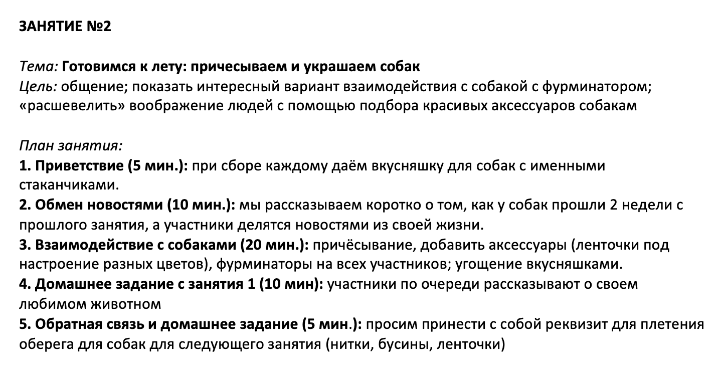 Вот план нашего занятия с украшением собак. Оно направлено на развитие моторики и дает новые тактильные ощущения