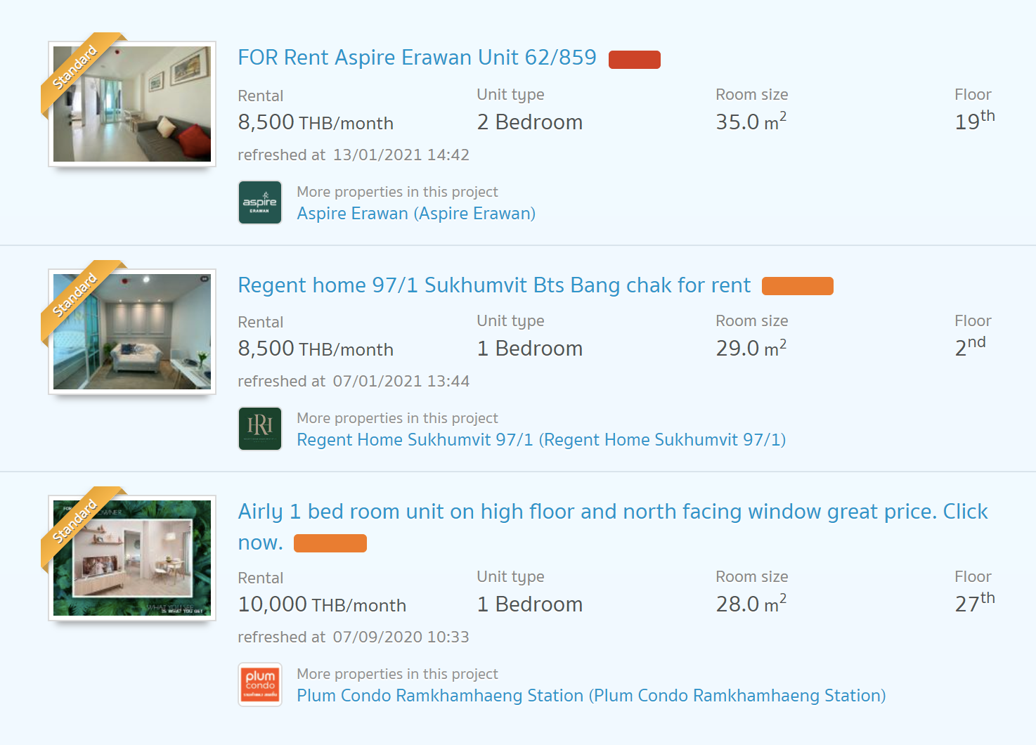 Варианты жилья. Квартиру площадью 35 м² можно снять за 8500 THB. Источник: Propertyhub.in.th