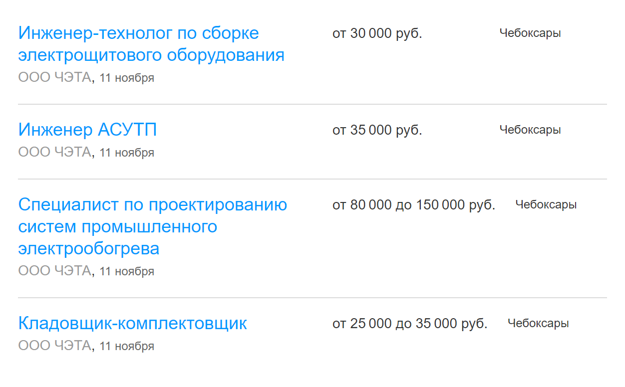 На заводе ЧЭТА — «Чебоксарская электротехника и автоматика» — предлагают зарплату выше официальной средней