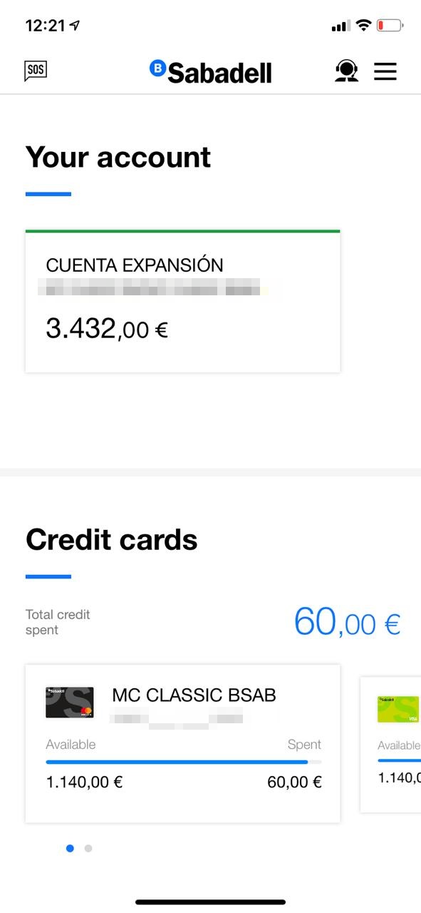 Вот так выглядит приложение моего банка Sabadell