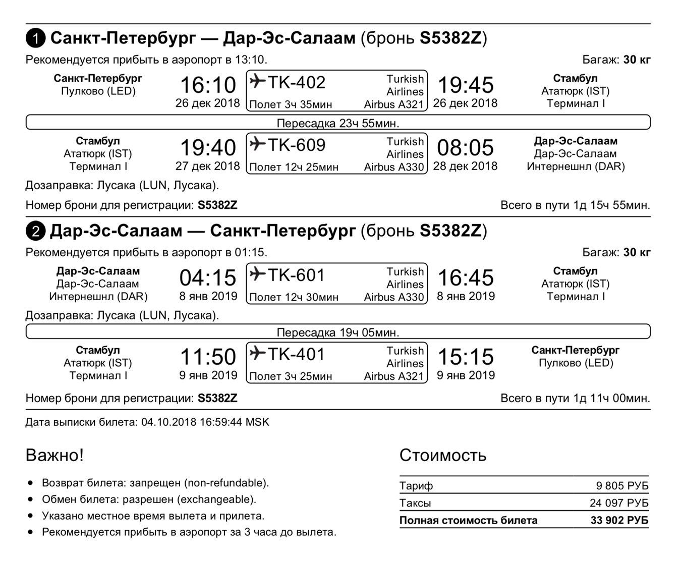 Мой билет до Дар-эс-Салама