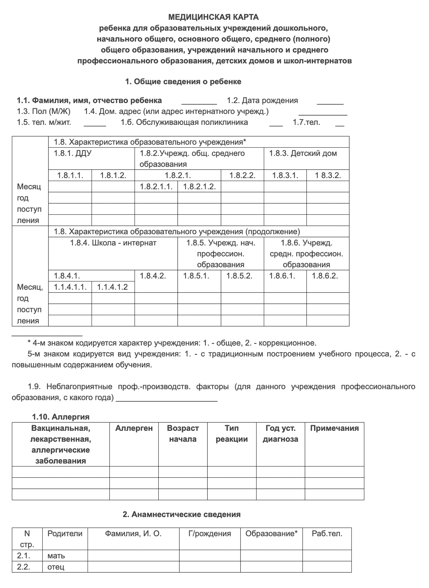 Так выглядит начало медкарты. Источник: docs.cntd.ru