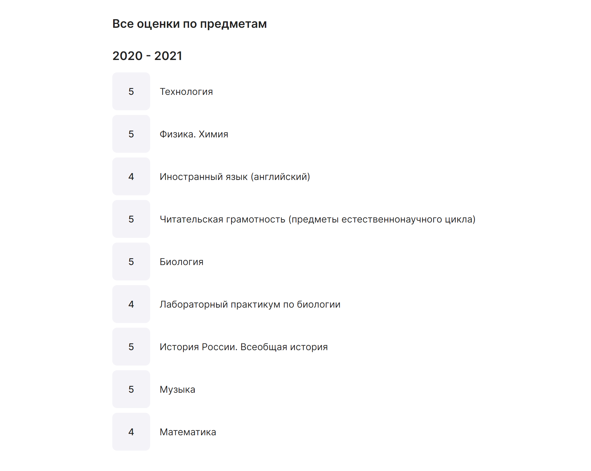 Архив оценок можно посмотреть по годам: внутри собраны только итоговые оценки