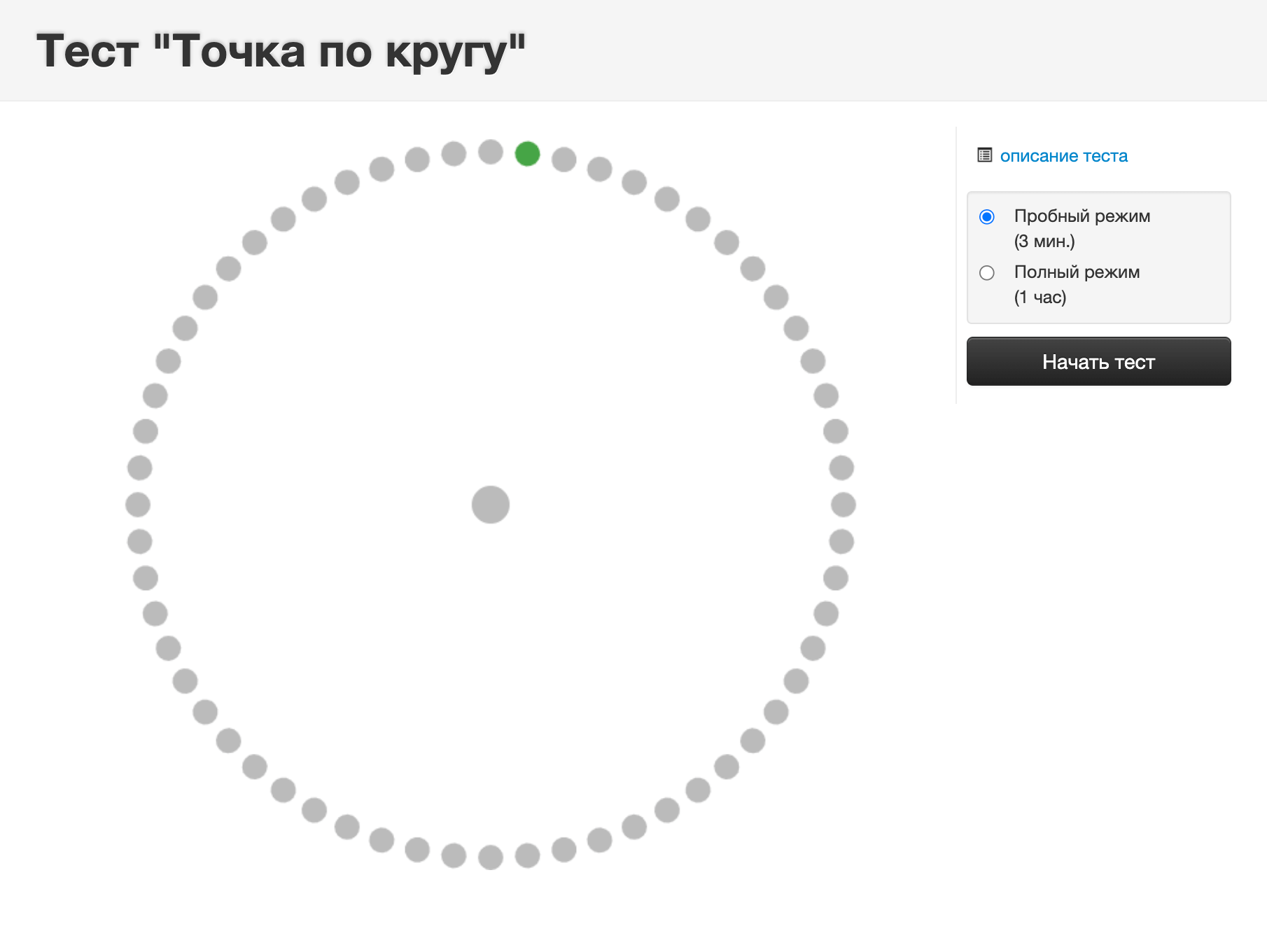 Целый час следить за зеленой точкой сложно: внимание понемногу рассеивается, но на то и расчет. Источник: testbrain.ru