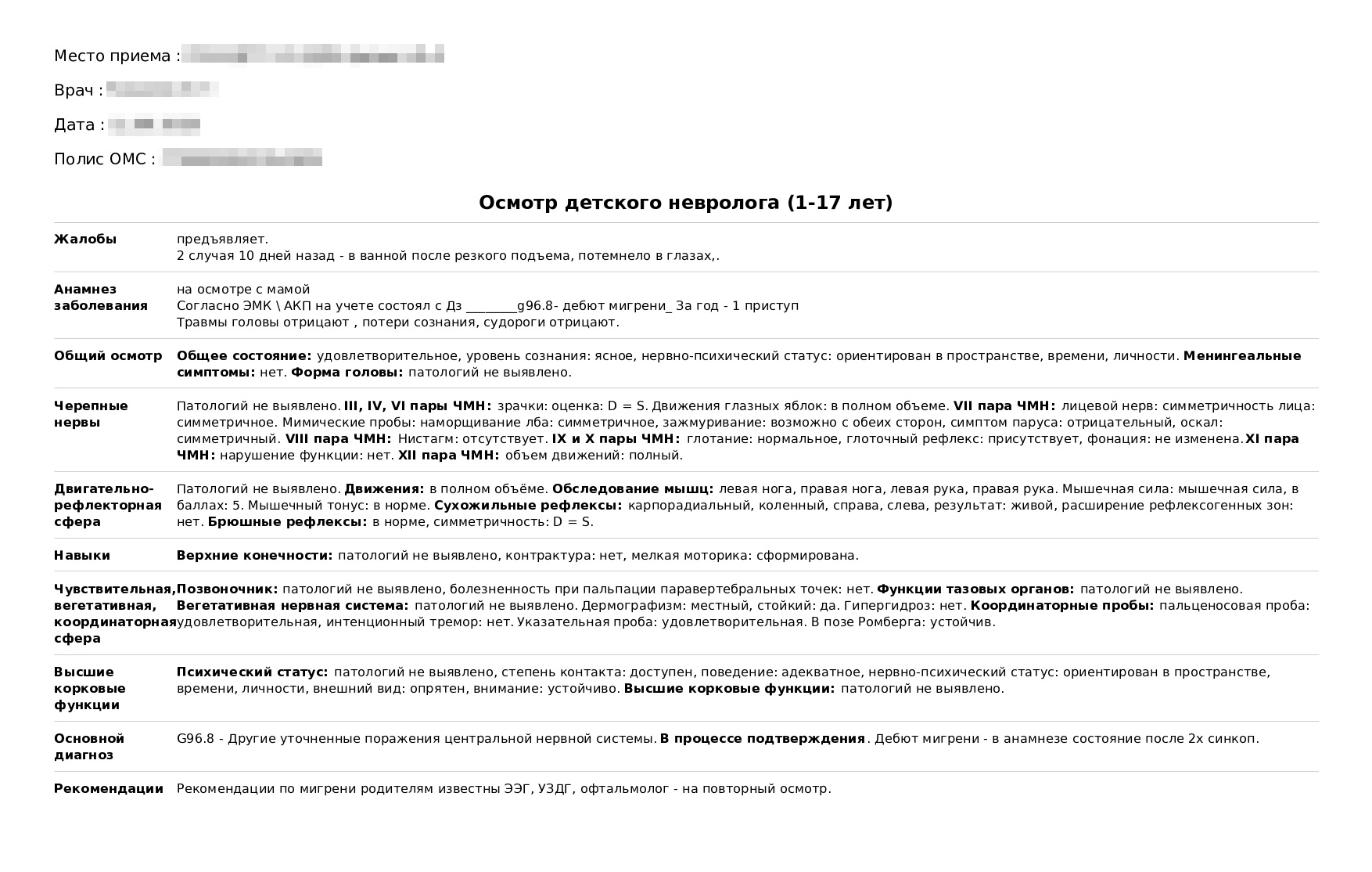 Невролог рекомендовал ограничить психоэмоциональные нагрузки, а при тяжелом приступе — звонить в скорую. Диагноз «мигрень» не поставил: я думаю, потому что приступ был единичным