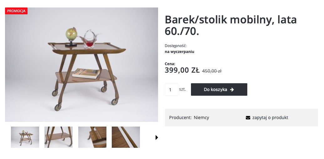 Журнальный столик на колесах 1960⁠—⁠70⁠-⁠х годов за 399 PLN. Источник: rakietavintage.pl